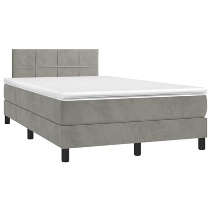 Cama box spring c/ colchão/LED 120x200 cm veludo cinzento-claro