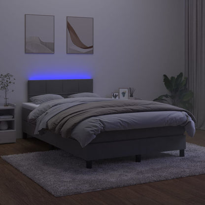 Cama box spring c/ colchão/LED 120x200cm veludo cinzento-escuro