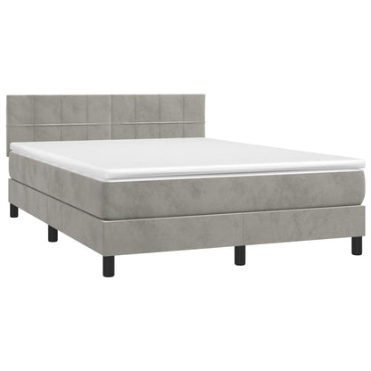 Cama box spring c/ colchão/LED 140x190 cm veludo cinzento