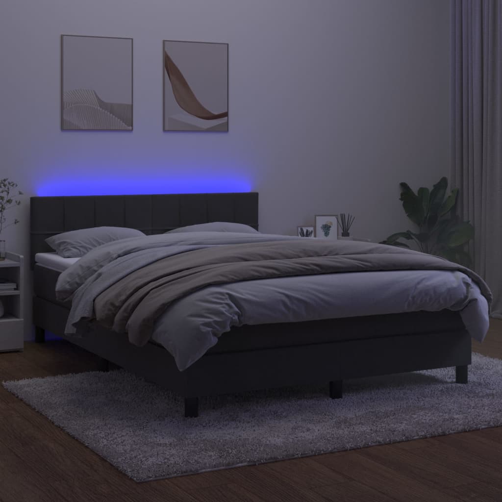 Cama box spring c/ colchão/LED 140x190cm veludo cinzento-escuro