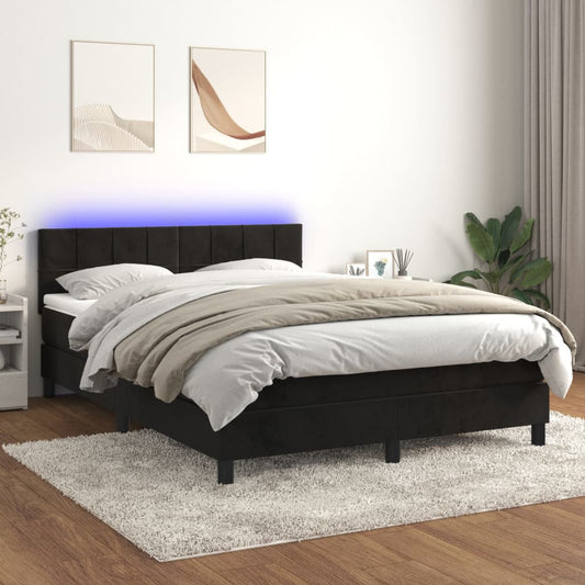 Cama box spring c/ colchão/LED 140x190 cm veludo preto