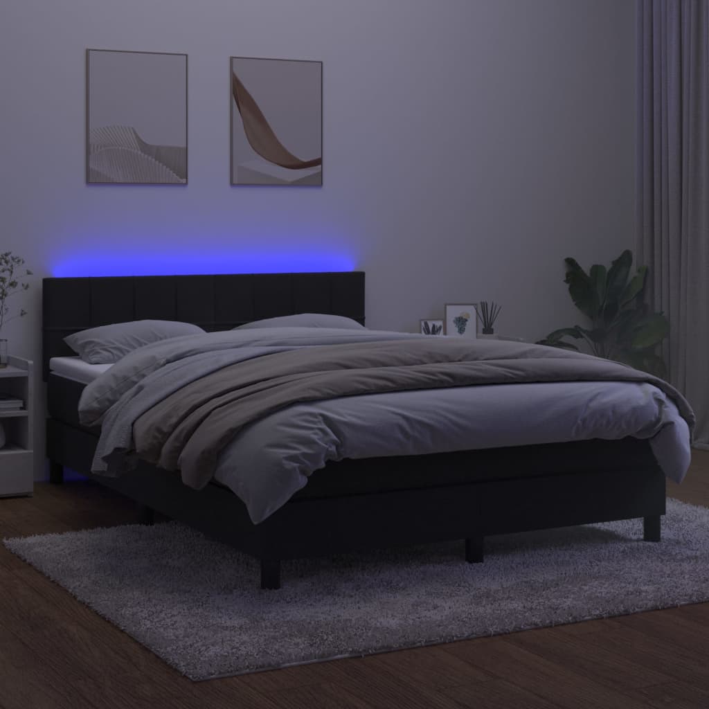 Cama box spring c/ colchão/LED 140x200 cm veludo preto