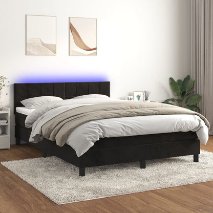 Cama box spring c/ colchão/LED 140x200 cm veludo preto