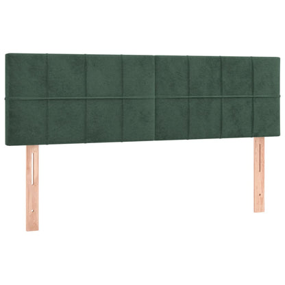 Cama box spring c/ colchão/LED 140x200 cm veludo verde-escuro