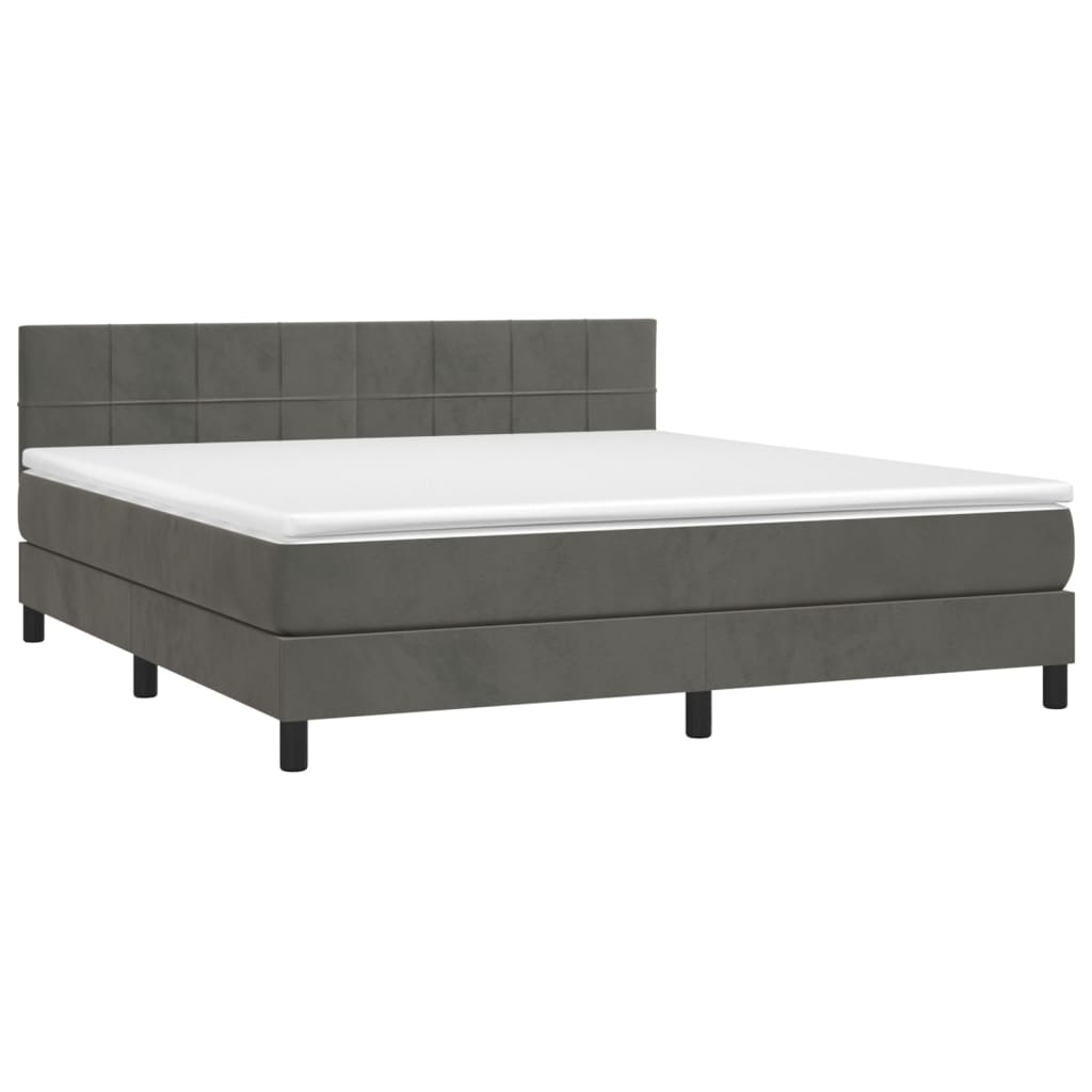 Cama box spring c/ colchão/LED 160x200cm veludo cinzento-escuro