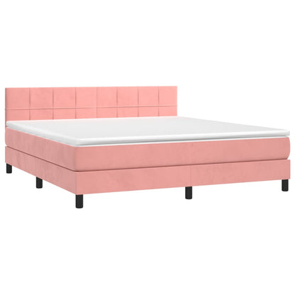 Cama box spring c/ colchão/LED 160x200 cm veludo rosa