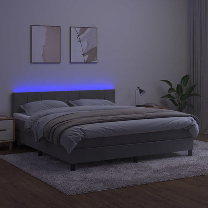 Cama box spring c/ colchão/LED 180x200 cm veludo cinzento-claro