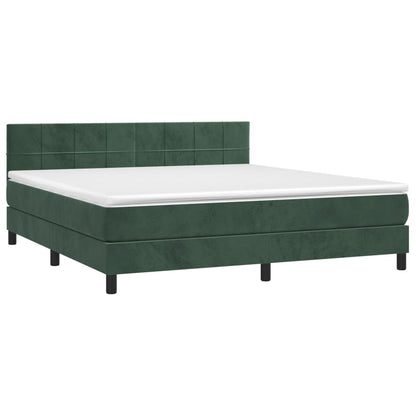 Cama box spring c/ colchão/LED 180x200 cm veludo verde-escuro