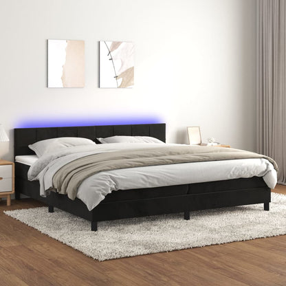 Cama box spring c/ colchão/LED 200x200 cm veludo preto