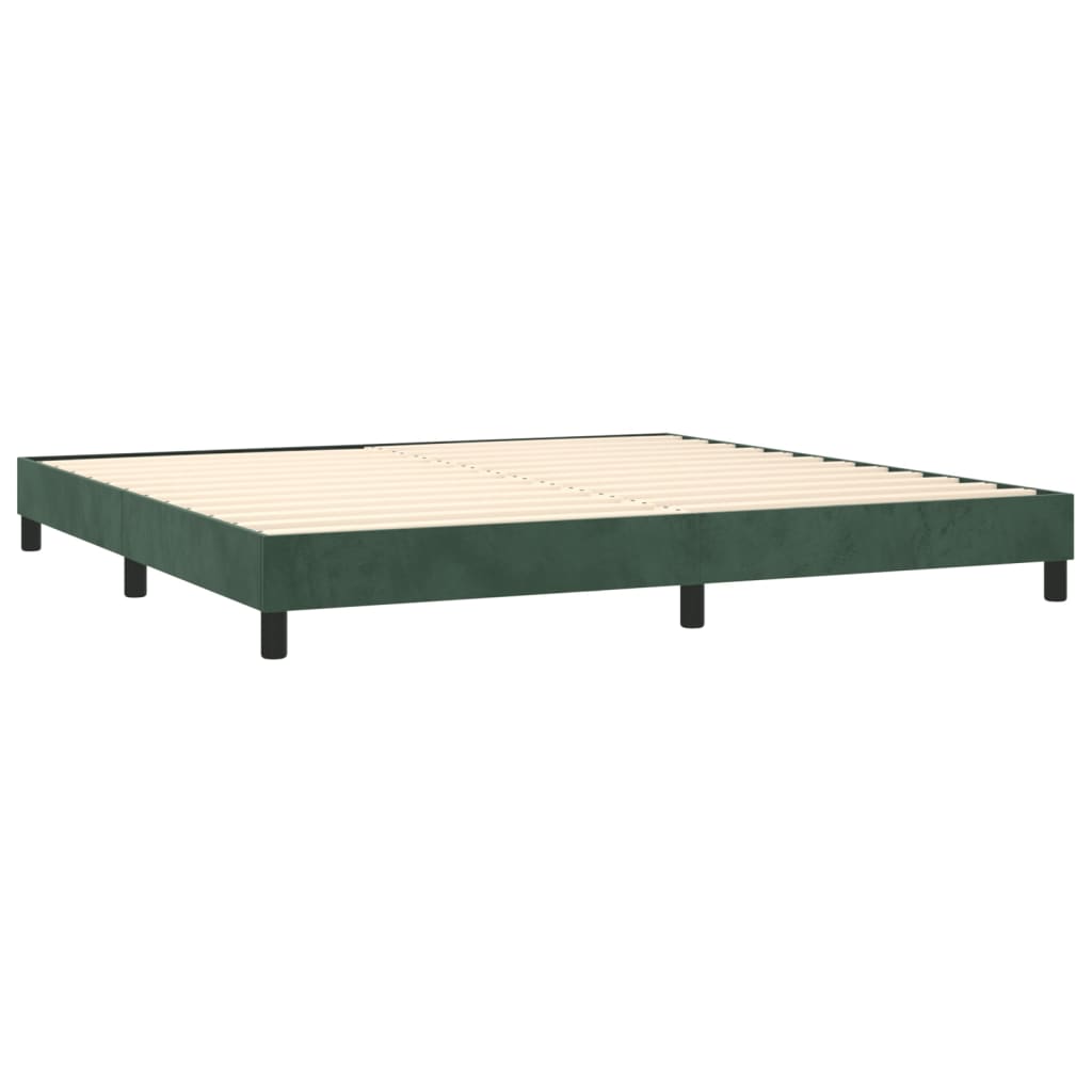 Cama box spring c/ colchão/LED 200x200 cm veludo verde-escuro