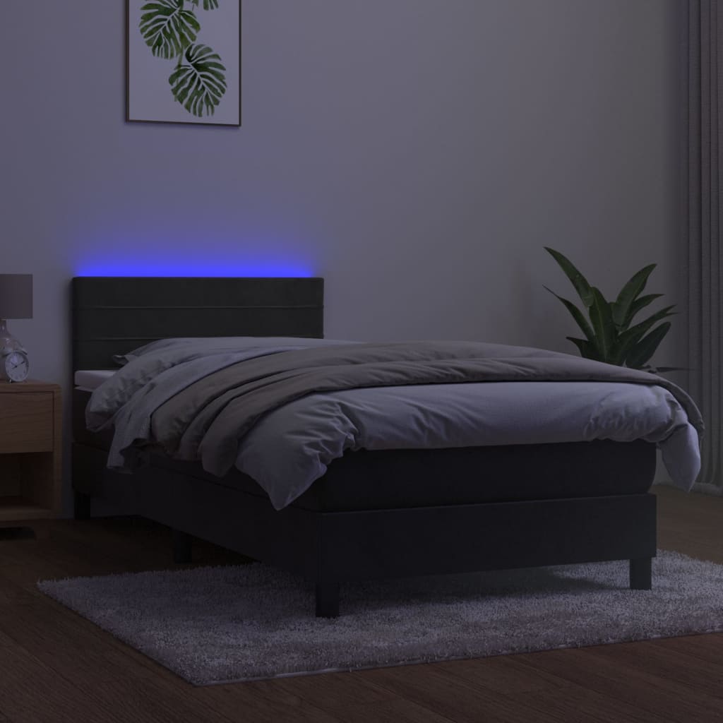 Cama box spring c/ colchão/LED 80x200 cm veludo cinzento-escuro