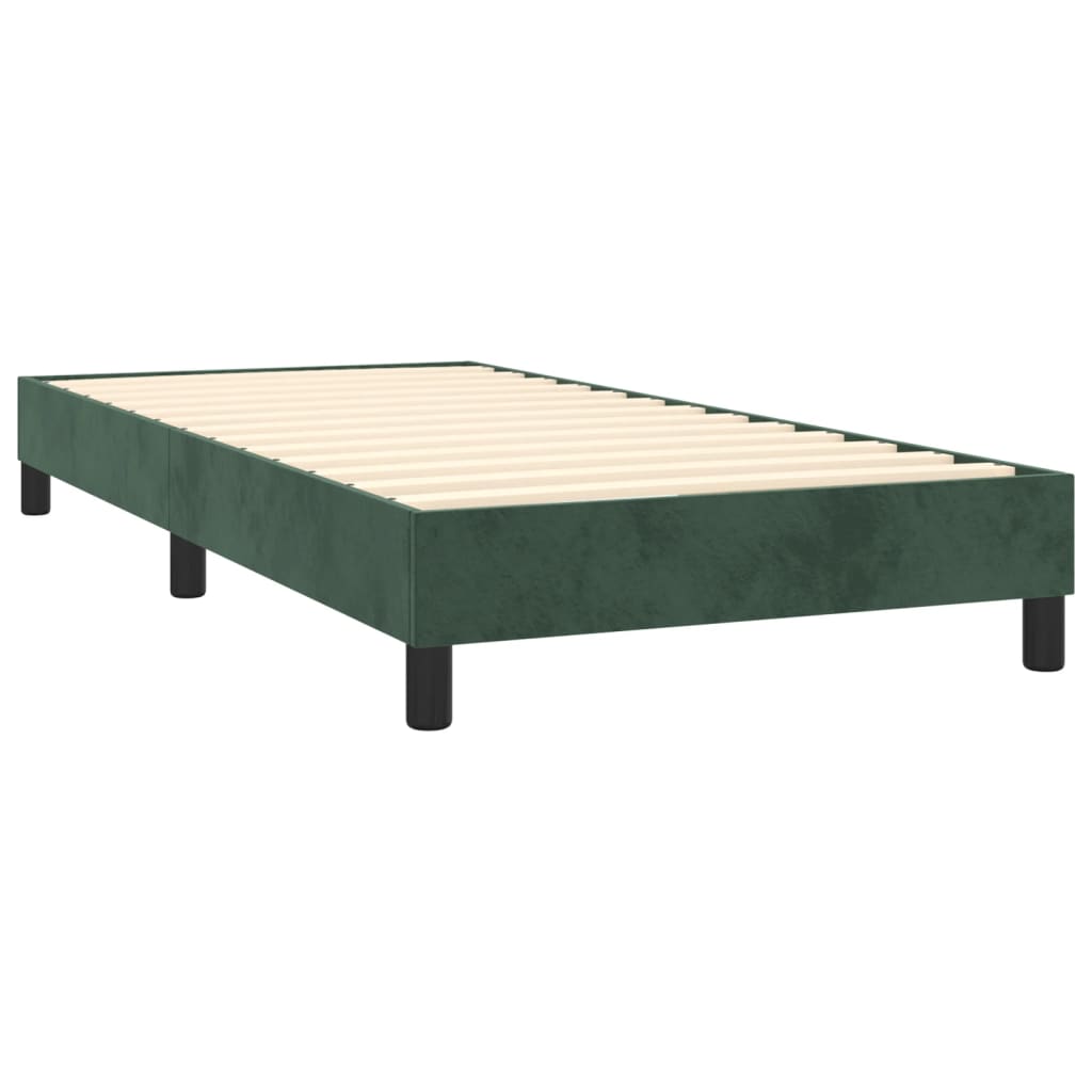 Cama box spring c/ colchão/LED 80x200 cm veludo verde-escuro