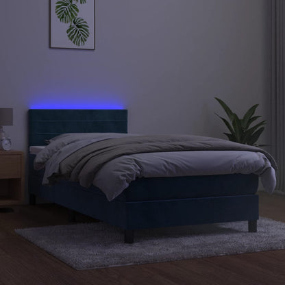 Cama box spring c/ colchão/LED 80x200 cm veludo azul-escuro