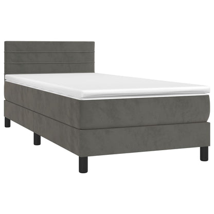 Cama box spring c/ colchão/LED 90x190 cm veludo cinzento-escuro