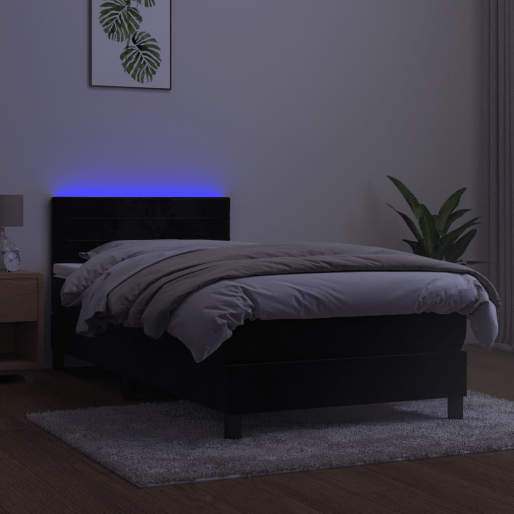 Cama box spring c/ colchão/LED 90x200 cm veludo preto