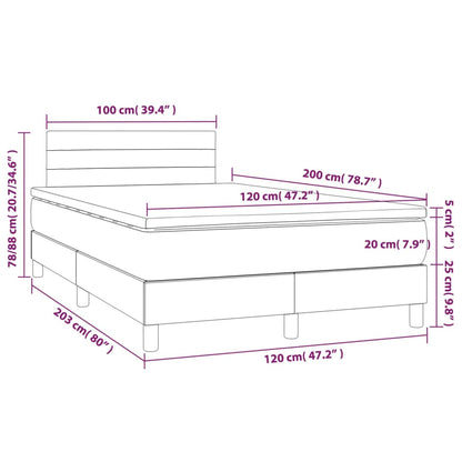 Cama box spring c/ colchão/LED 120x200cm veludo cinzento-escuro