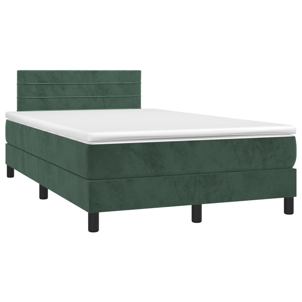 Cama box spring c/ colchão/LED 120x200 cm veludo verde-escuro