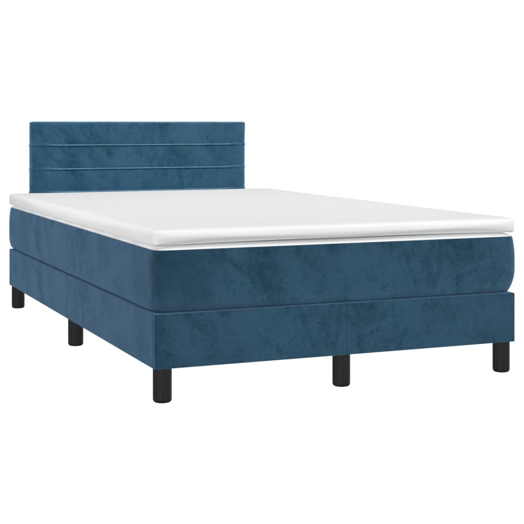 Cama box spring c/ colchão/LED 120x200 cm veludo azul-escuro