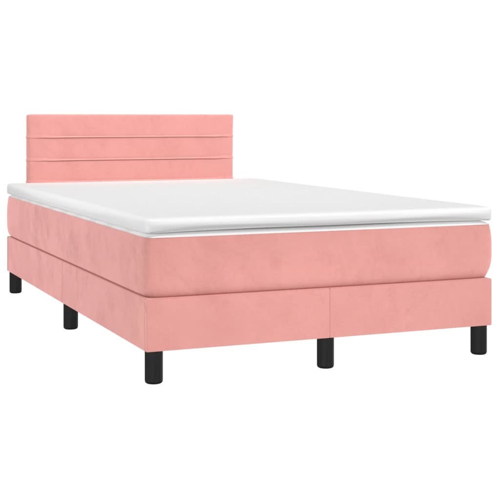 Cama box spring c/ colchão/LED 120x200 cm veludo rosa