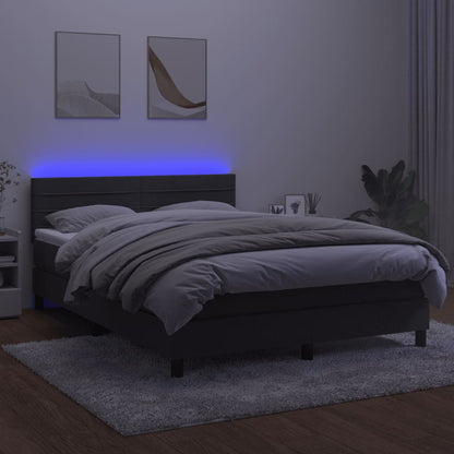 Cama box spring c/ colchão/LED 140x190cm veludo cinzento-escuro