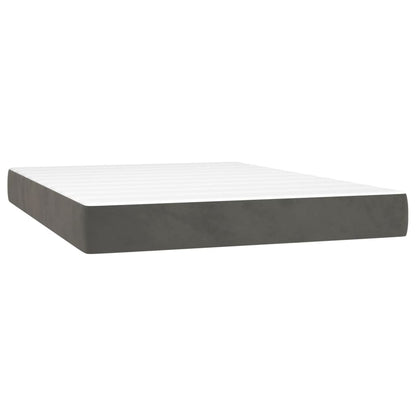 Cama box spring c/ colchão/LED 140x190cm veludo cinzento-escuro