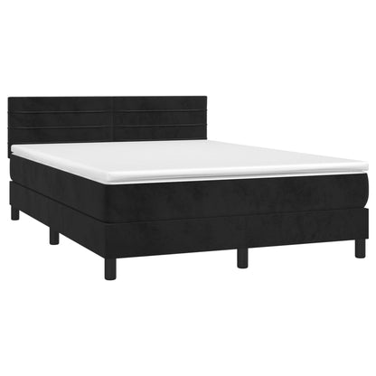 Cama box spring c/ colchão/LED 140x200 cm veludo preto