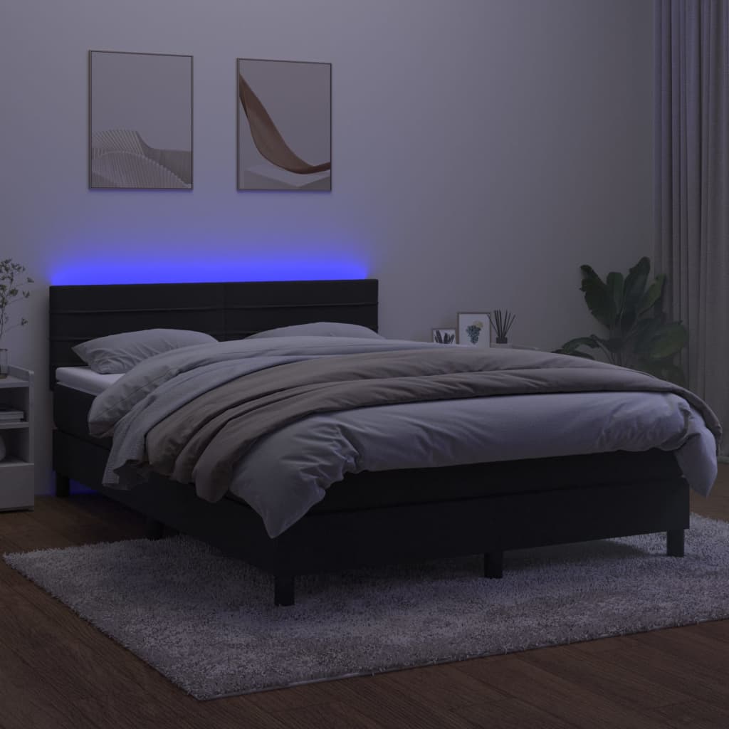 Cama box spring c/ colchão/LED 140x200 cm veludo preto