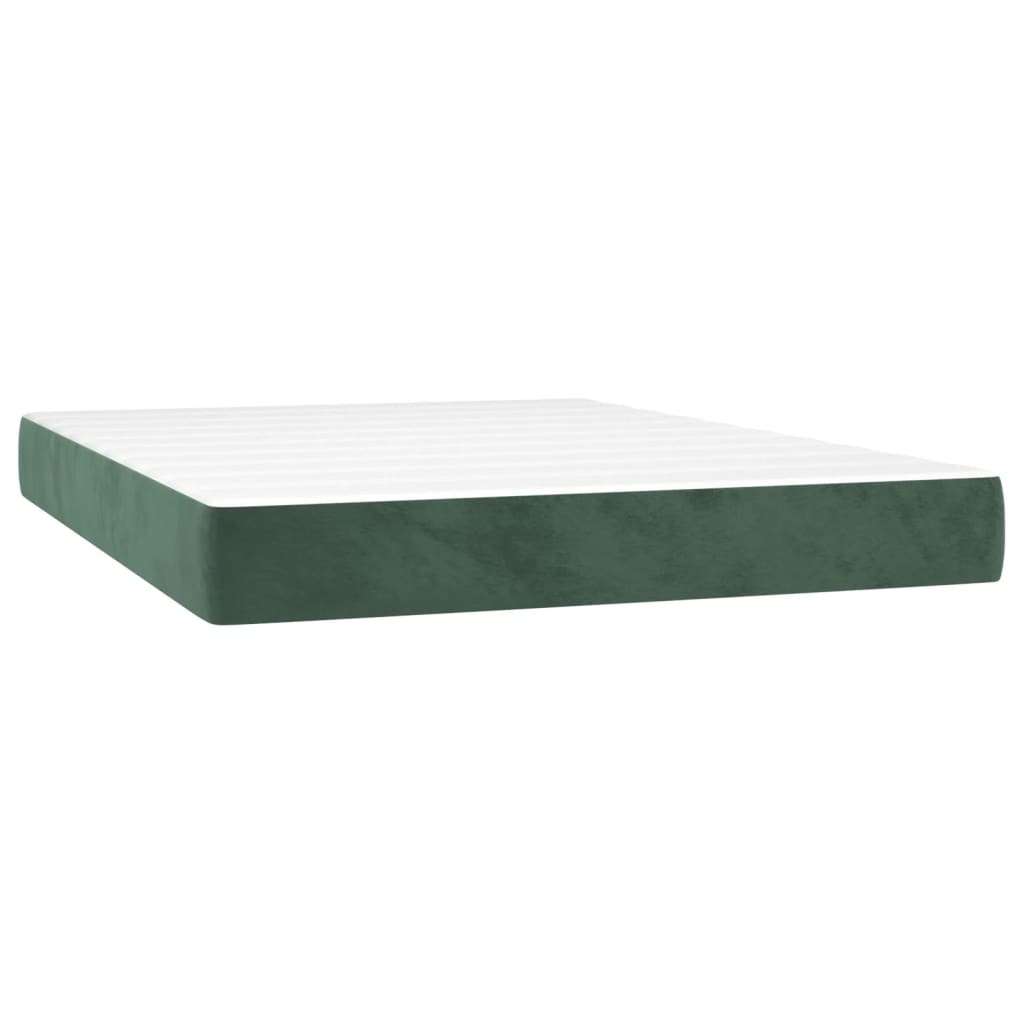 Cama box spring c/ colchão/LED 140x200 cm veludo verde-escuro