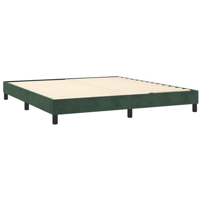 Cama box spring c/ colchão/LED 180x200 cm veludo verde-escuro