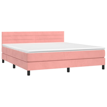 Cama box spring c/ colchão/LED 180x200 cm veludo rosa