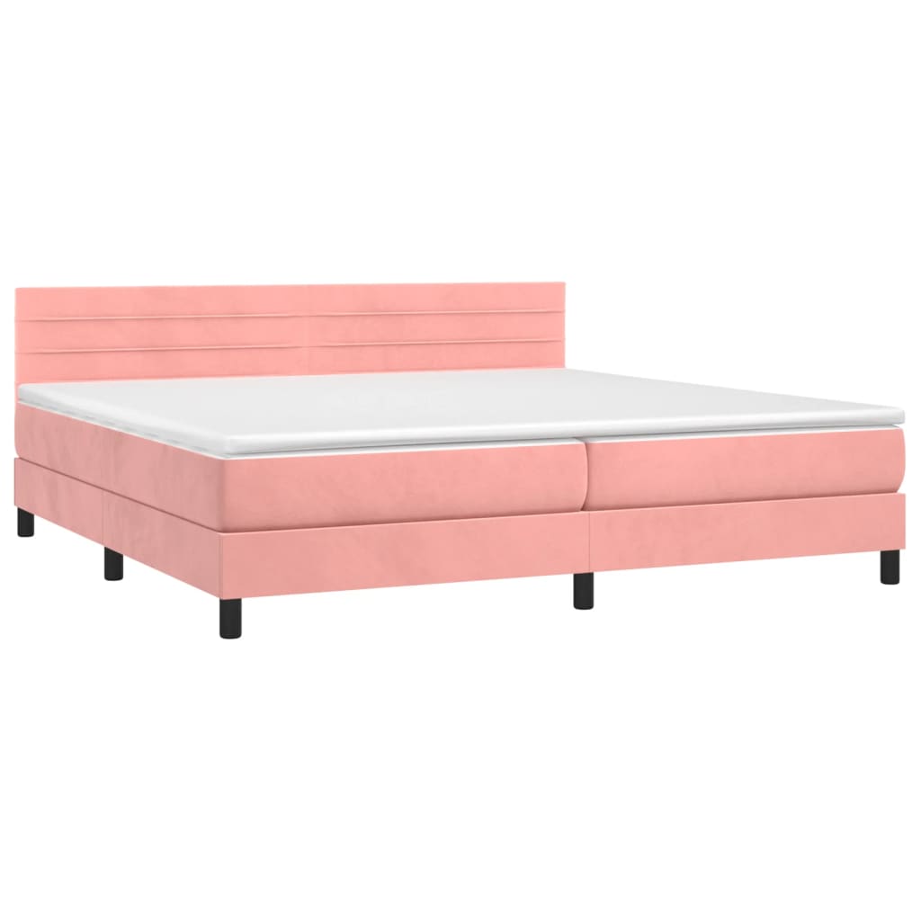 Cama box spring c/ colchão/LED 200x200 cm veludo rosa