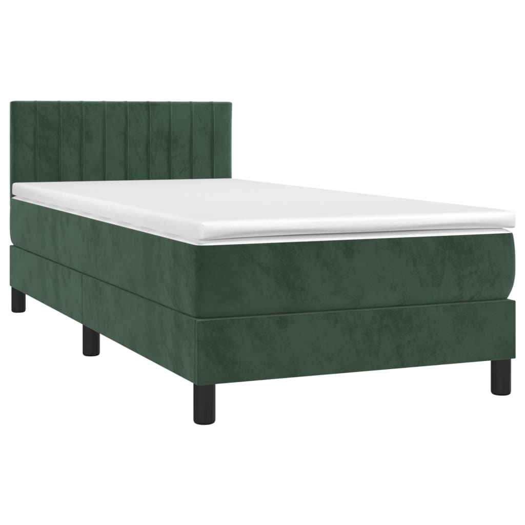 Cama box spring c/ colchão/LED 80x200 cm veludo verde-escuro