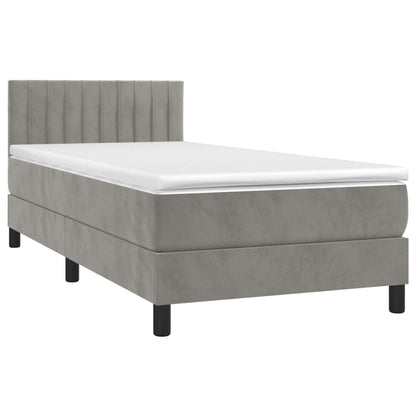 Cama box spring c/ colchão/LED 90x190 cm veludo cinzento-claro