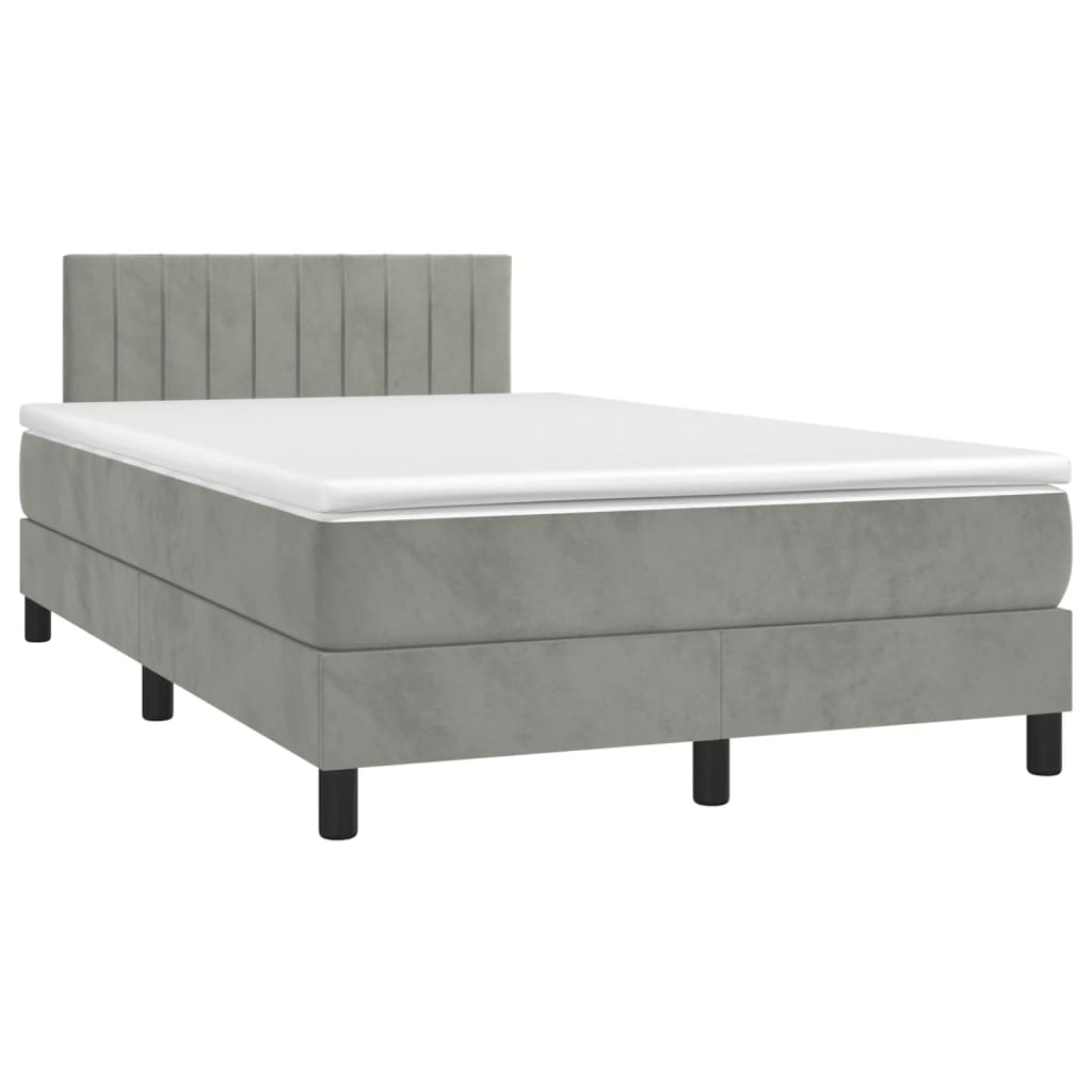 Cama box spring c/ colchão/LED 120x200 cm veludo cinzento-claro