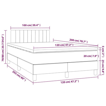 Cama box spring c/ colchão/LED 120x200 cm veludo cinzento-claro