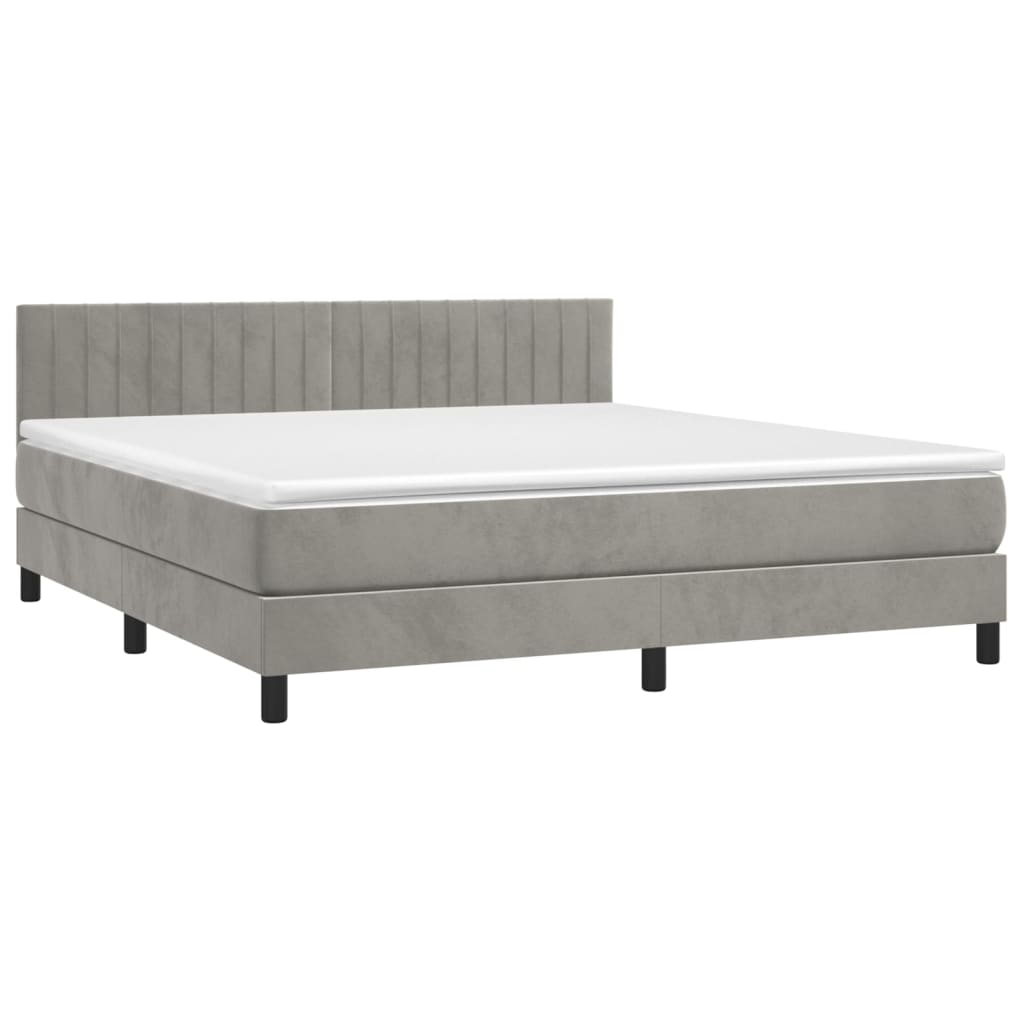 Cama box spring c/ colchão/LED 160x200 cm veludo cinzento-claro