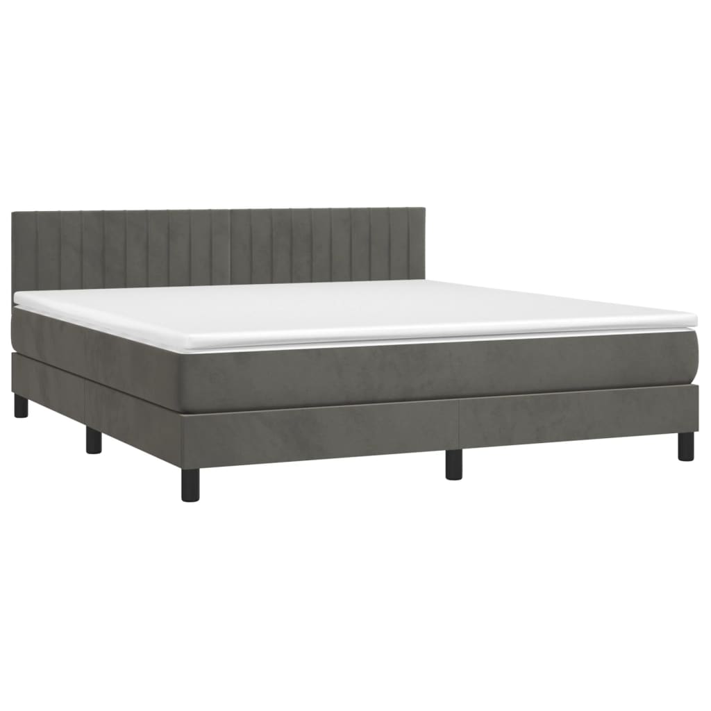 Cama box spring c/ colchão/LED 160x200cm veludo cinzento-escuro