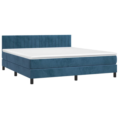 Cama box spring c/ colchão/LED 160x200 cm veludo azul-escuro