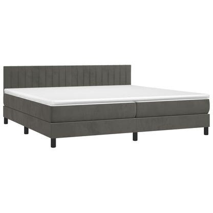 Cama box spring c/ colchão/LED 200x200cm veludo cinzento-escuro