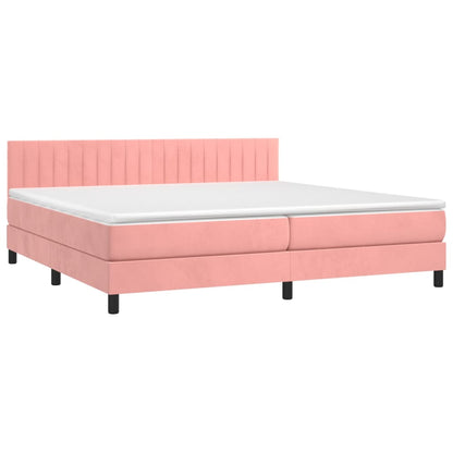 Cama box spring c/ colchão/LED 200x200 cm veludo rosa