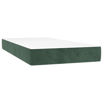 Cama box spring c/ colchão/LED 80x200 cm veludo verde-escuro