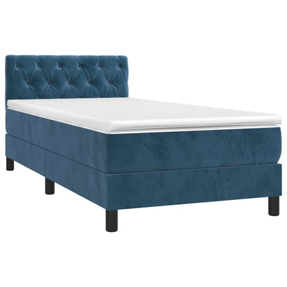 Cama box spring c/ colchão/LED 80x200 cm veludo azul-escuro