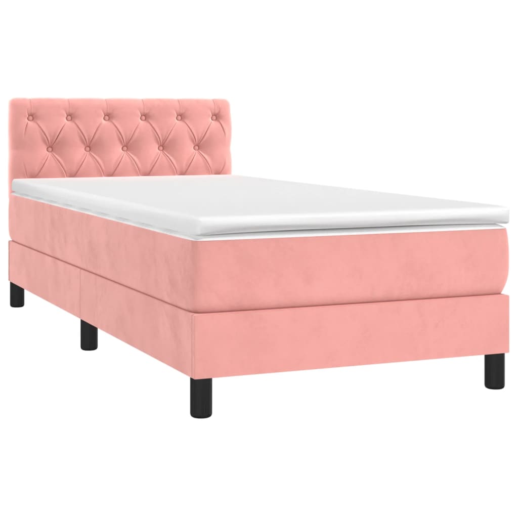 Cama box spring c/ colchão/LED 80x200 cm veludo rosa