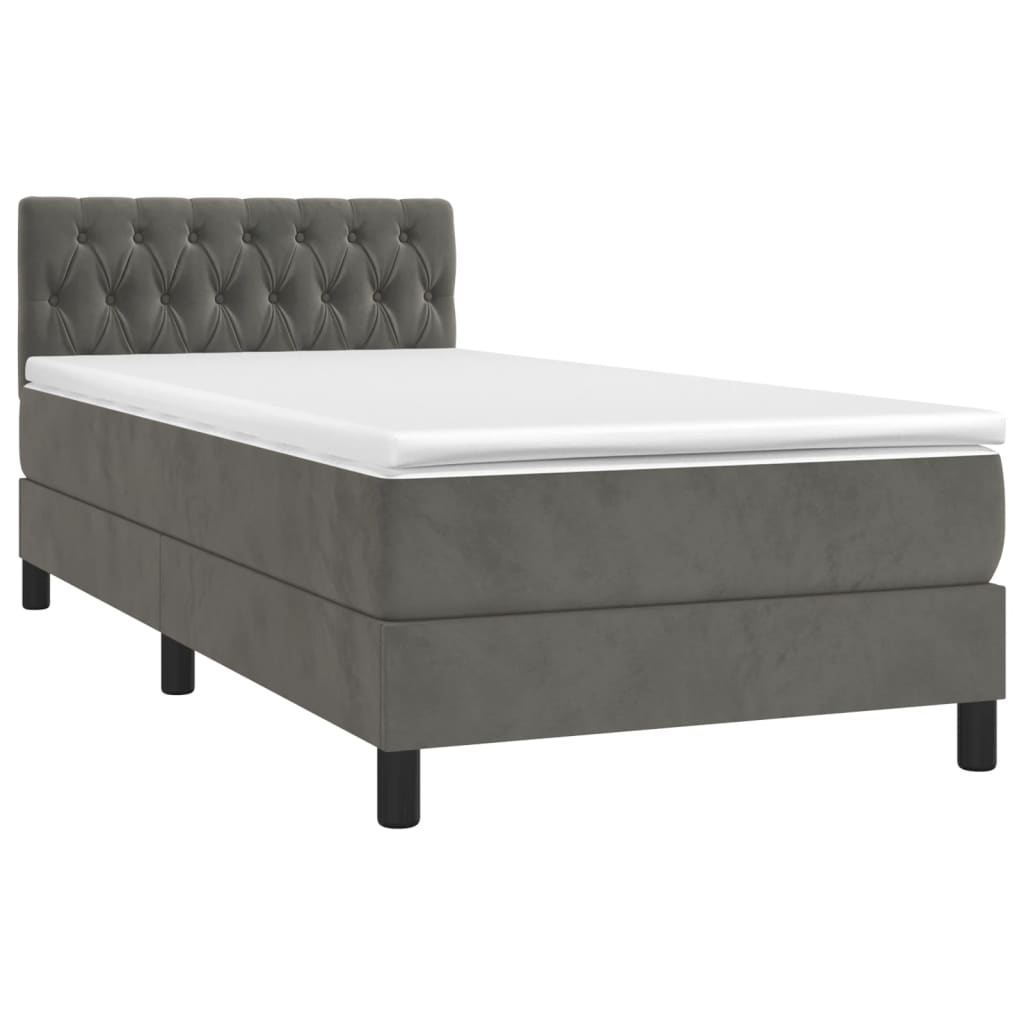 Cama box spring c/ colchão/LED 90x190 cm veludo cinzento-escuro