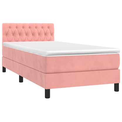 Cama box spring c/ colchão/LED 90x200 cm veludo rosa