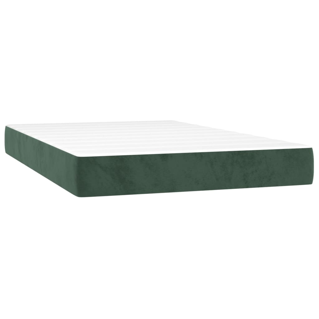 Cama box spring c/ colchão/LED 120x200 cm veludo verde-escuro