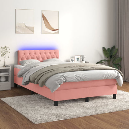 Cama box spring c/ colchão/LED 120x200 cm veludo rosa