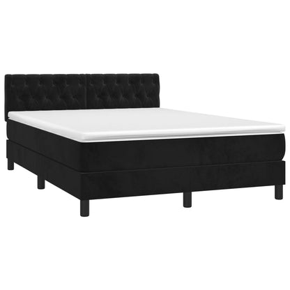 Cama box spring c/ colchão/LED 140x190 cm veludo preto