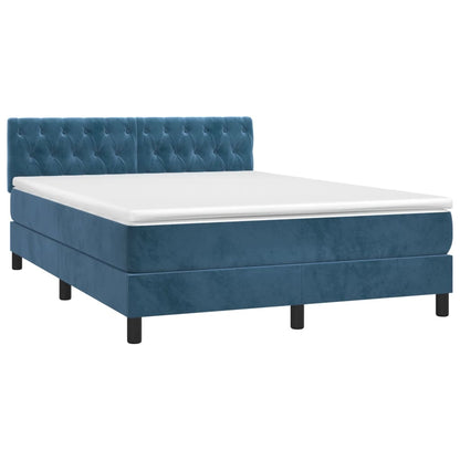 Cama box spring c/ colchão/LED 140x200 cm veludo azul-escuro