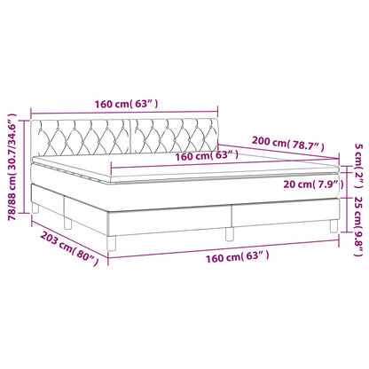 Cama box spring c/ colchão/LED 160x200cm veludo cinzento-escuro